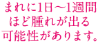 まれに1日〜1週間ほど腫れが出る可能性があります。